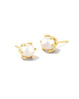 Ashton Pearl Stud Earrings Gold White Pearl - Beau Kisses