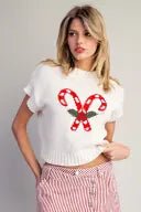 Candy Cane Short Sleeve Sweater Vanilla - Beau Kisses