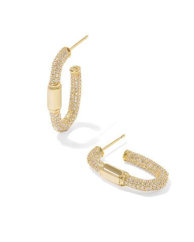 Emery Hoop Earrings Gold White Crystal - Beau Kisses