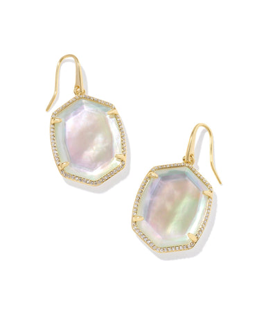 Daphne Pave Frame Drop Earrings Gold Iridescent Ivory Illusion - Beau Kisses