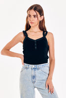 Juniper Strappy Henley Tank - Black - ONLINE ONLY - Beau Kisses