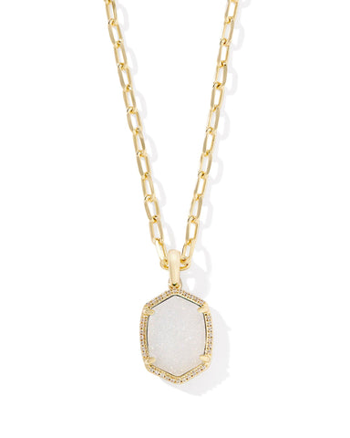 Daphne Pave Frame Short Pendant Necklace Gold Iridescent Drusy - Beau Kisses