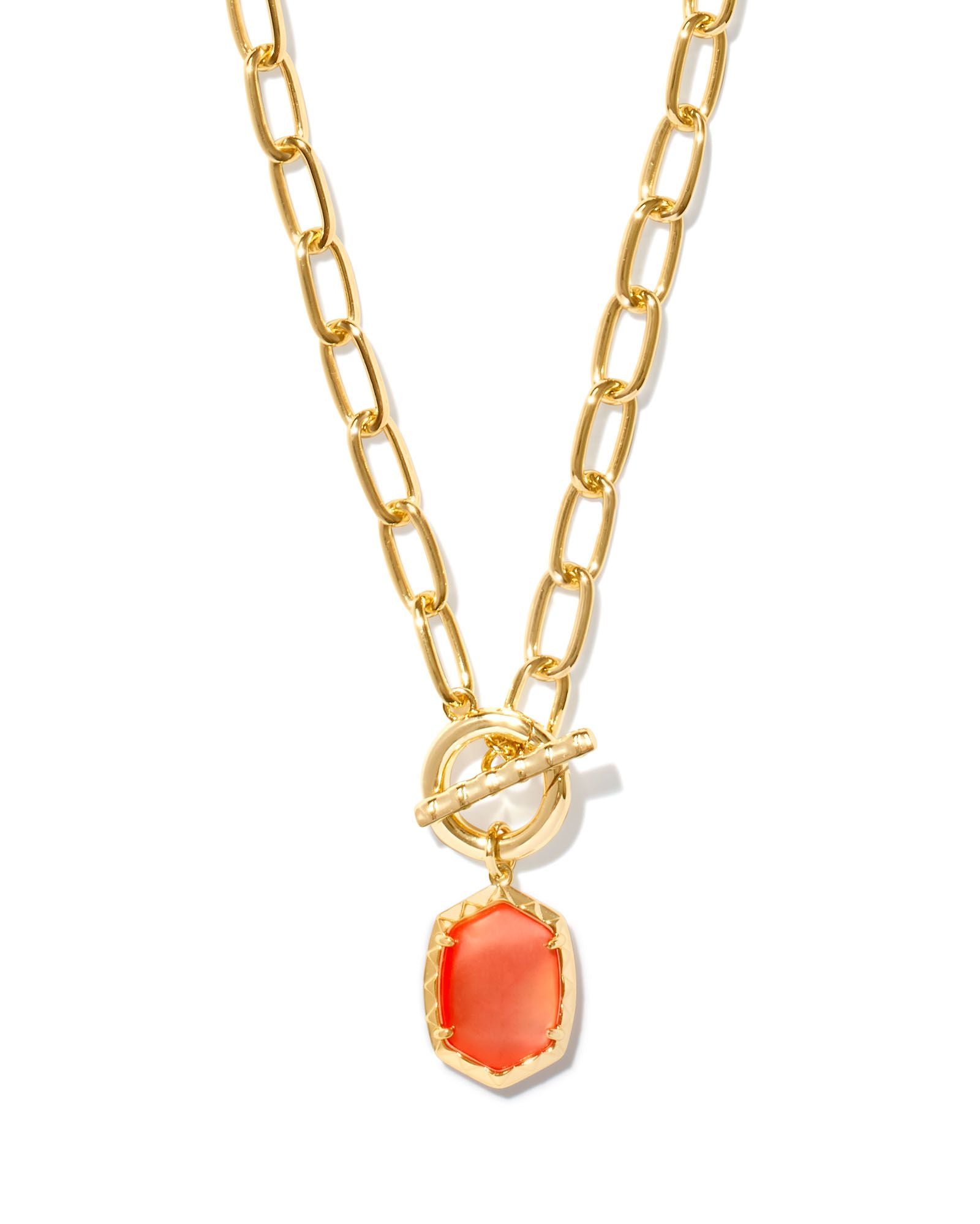 Daphne Link And Chain Necklace Gold Coral Pink Mother Of Pearl