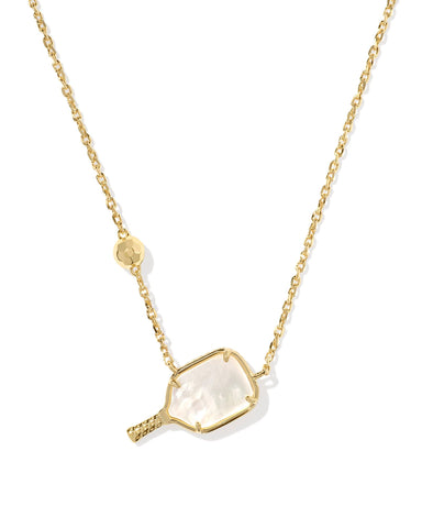 Pickleball Short Pendant Necklace Gold Ivory Mother Of Pearl - Beau Kisses