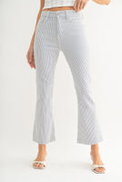 High Rise Tonal Crop Flare Jeans Navy Stripe - Beau Kisses