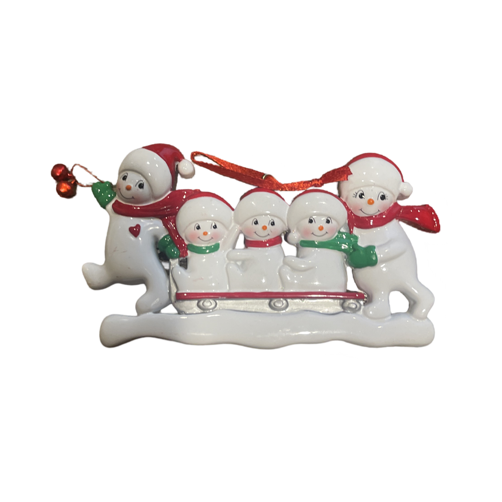 Snowmen Sled Family Of 5 Personalize Ornament