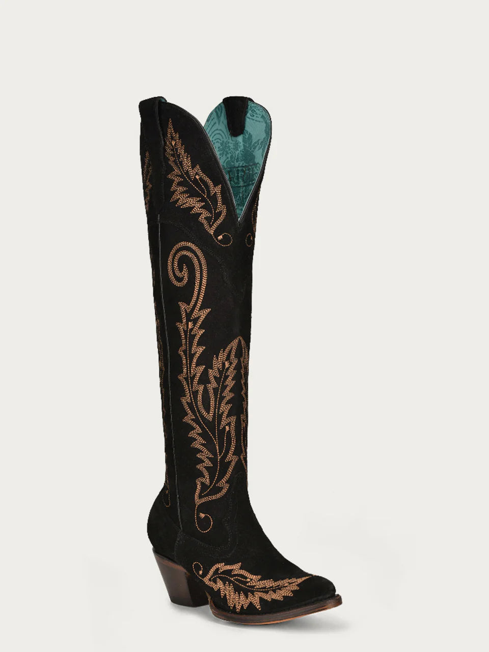 Suede Embroidery J Top Tall Boots Black