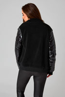 Brody Sherpa Jacket With Patent Sleeves Black - ONLINE ONLY - Beau Kisses