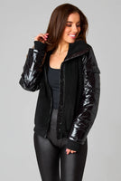 Brody Sherpa Jacket With Patent Sleeves Black - ONLINE ONLY - Beau Kisses