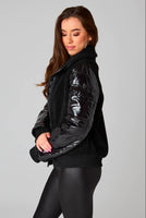 Brody Sherpa Jacket With Patent Sleeves Black - ONLINE ONLY - Beau Kisses