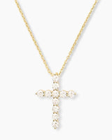 "Oh She Fancy" Small Cross Pendant Gold White Diamondettes - Beau Kisses