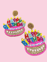 Beaded Earrings Happy Birthday Cake - Beau Kisses