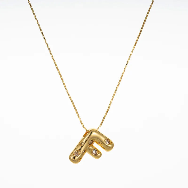 Bubble Initial Hammered CZ Pendant Necklace Gold