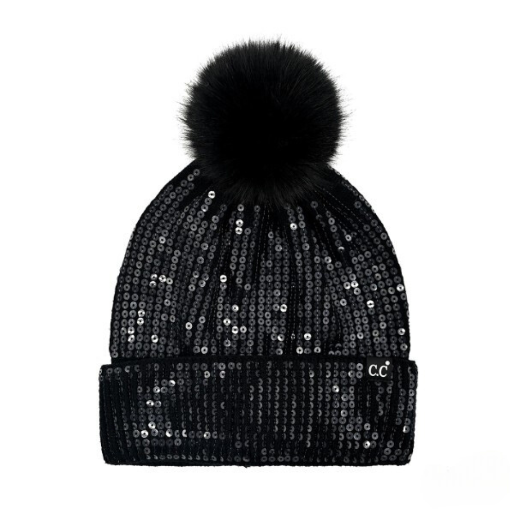 All Over Sequin Pom Beanie