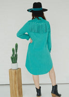 Suede Fringe Jacket With Stud Detail Turquoise ONLINE ONLY - Beau Kisses