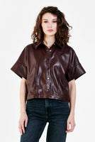 Bess Button Down Vegan Leather Blouse Burgundy - ONLINE ONLY - Beau Kisses