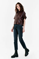 Bess Button Down Vegan Leather Blouse Burgundy - ONLINE ONLY - Beau Kisses