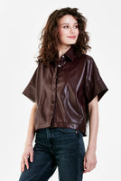 Bess Button Down Vegan Leather Blouse Burgundy - ONLINE ONLY - Beau Kisses