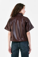 Bess Button Down Vegan Leather Blouse Burgundy - ONLINE ONLY - Beau Kisses