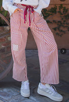 Striped Drawstring Barrel Pants Raspberry - Beau Kisses