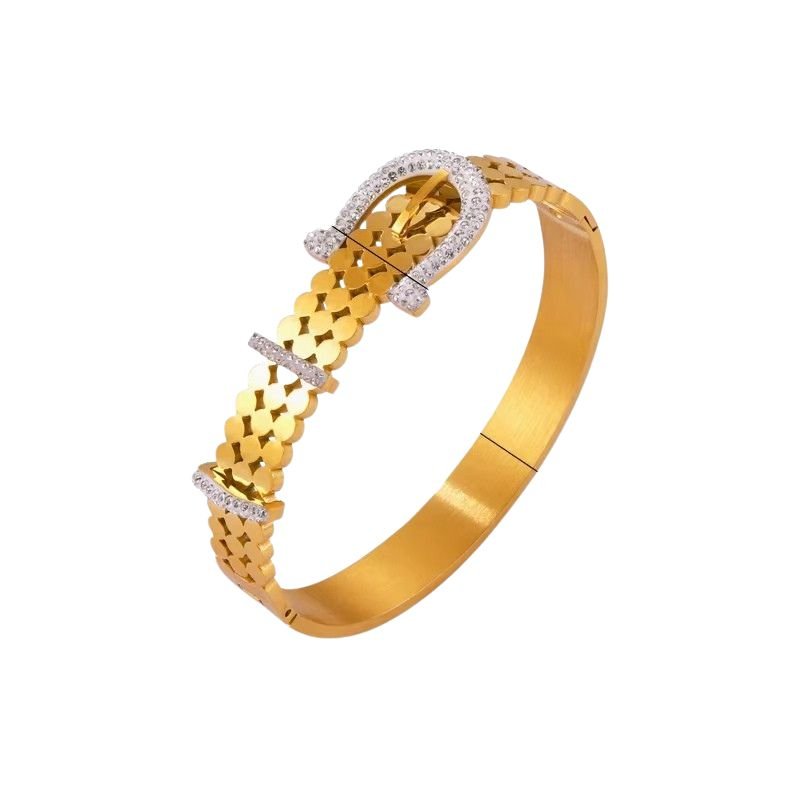 Buckle Hinge CZ and 18K Gold Bangle Bracelet - Beau Kisses