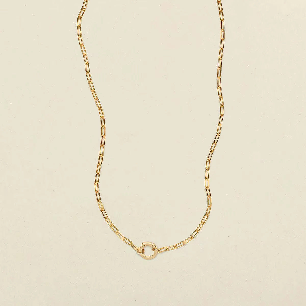 Charm Bar Small Paperclip Chain with Loose Ring Necklace Gold