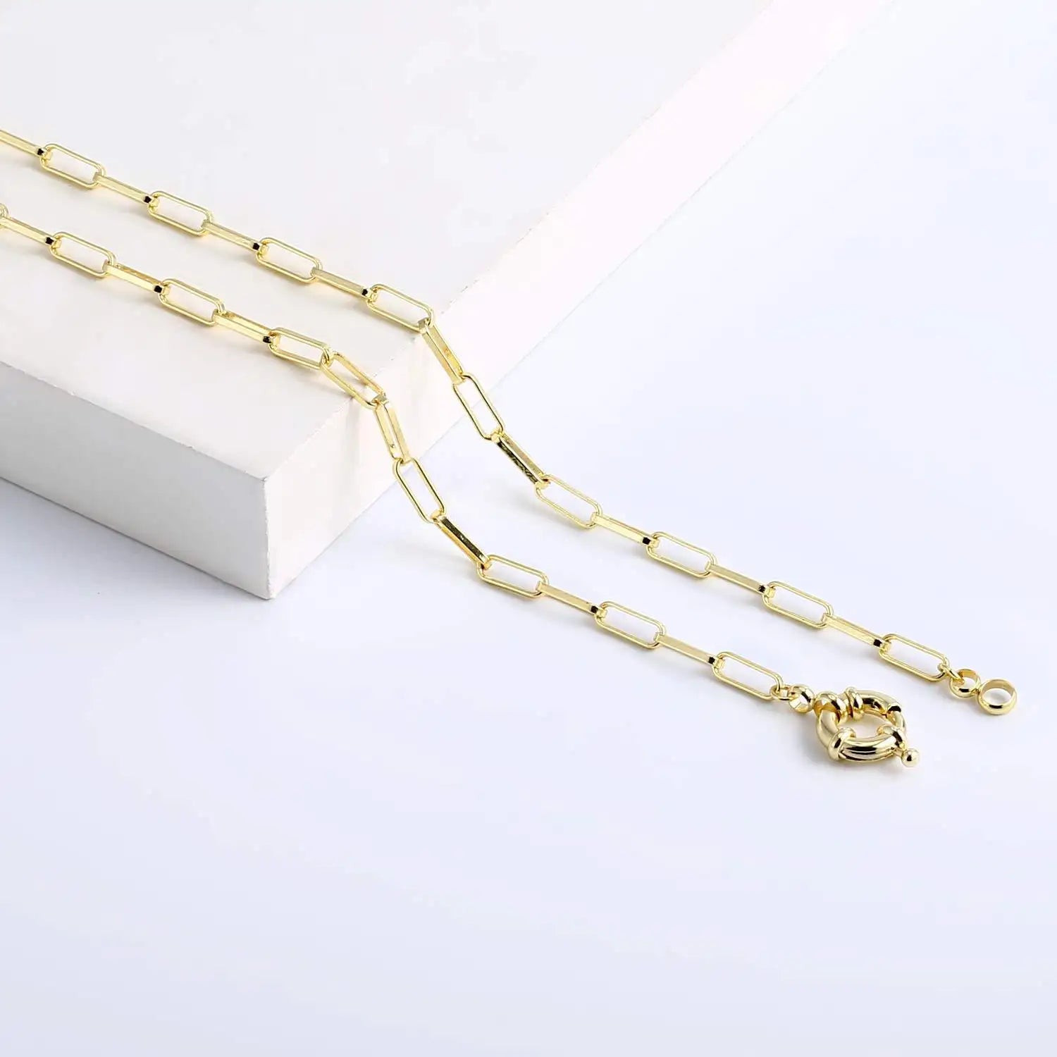 Charm Bar Paperclip Chain Necklace Gold