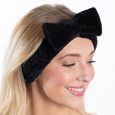 Plush Bow Spa Headband Black - Beau Kisses