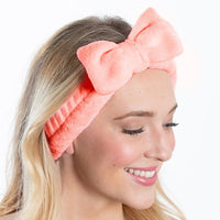 Plush Bow Spa Headband Coral - Beau Kisses