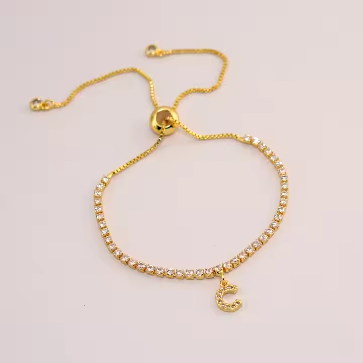 Dainty Initial Bracelet 18K Gold With CZ Inlay Initial