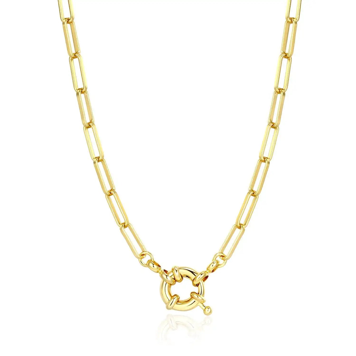 Charm Bar Paperclip Chain Necklace Gold