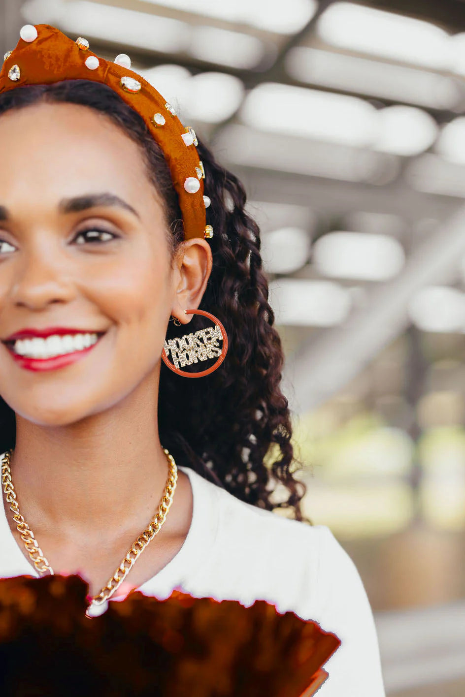 Hook 'Em Horns Pavé Hoop Earrings Burnt Orange