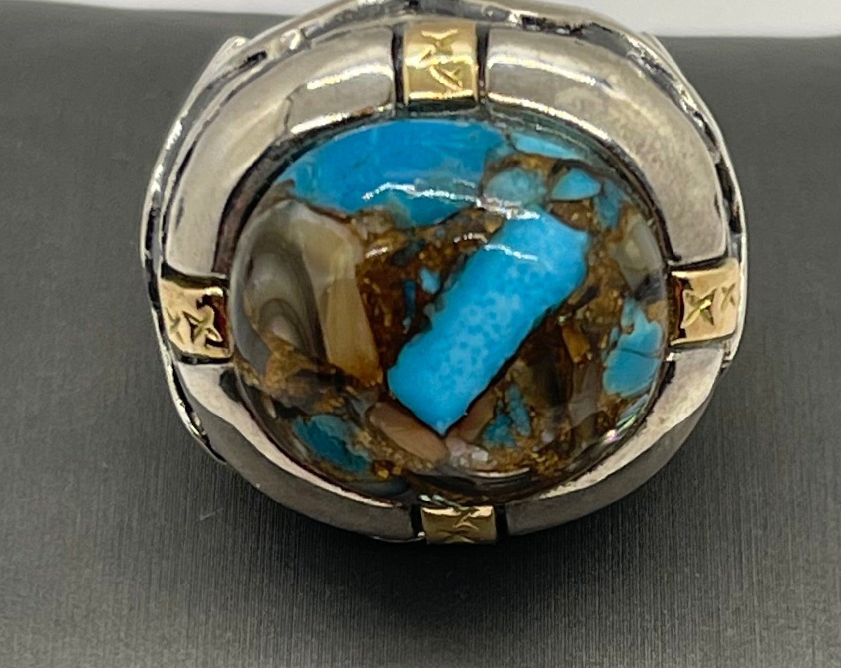 DIAN MALOUF RING STERLING SILVER TURQUOISE/ABALONE