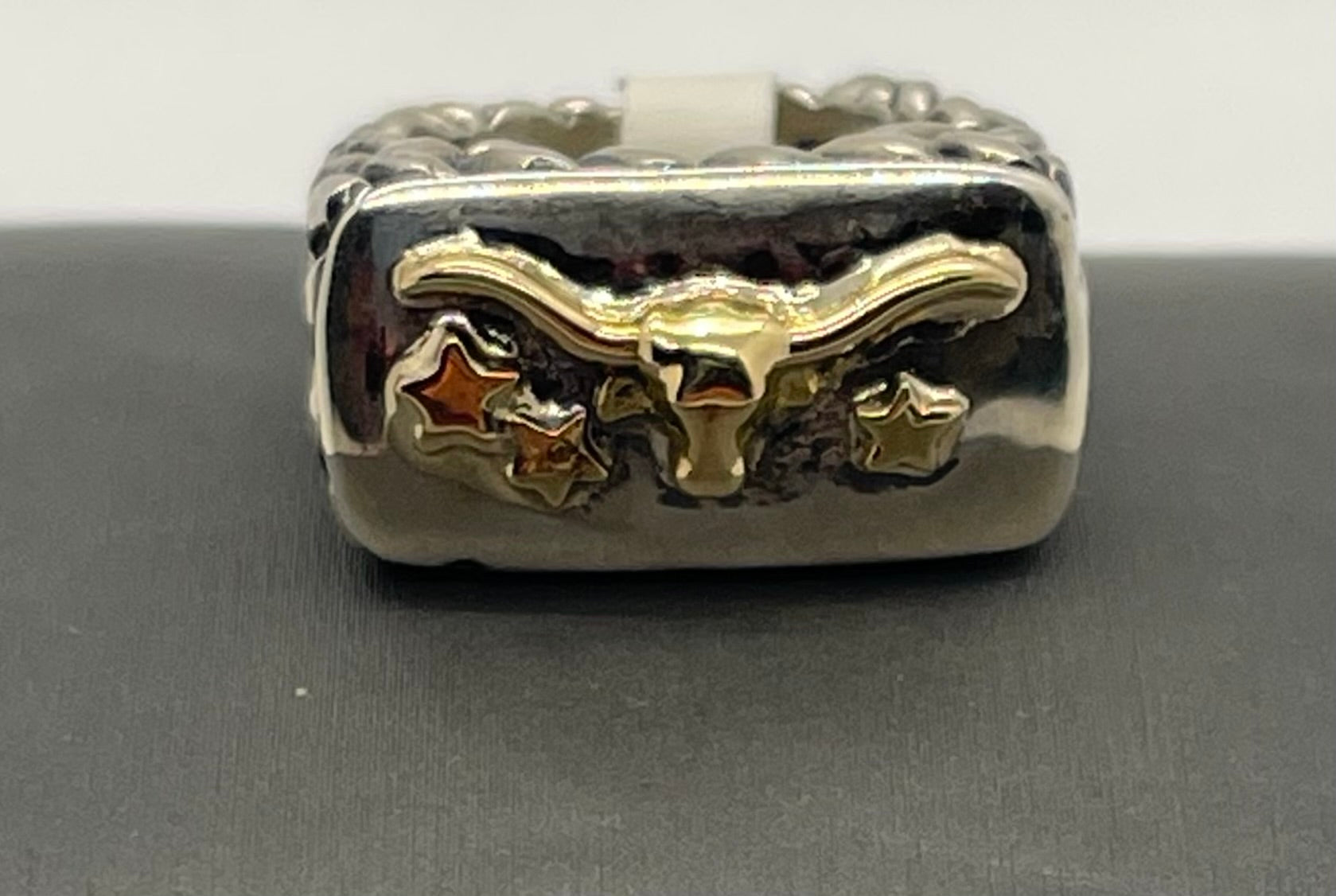 DIAN MALOUF RING STERLING SILVER WITH GOLD LONGHORN