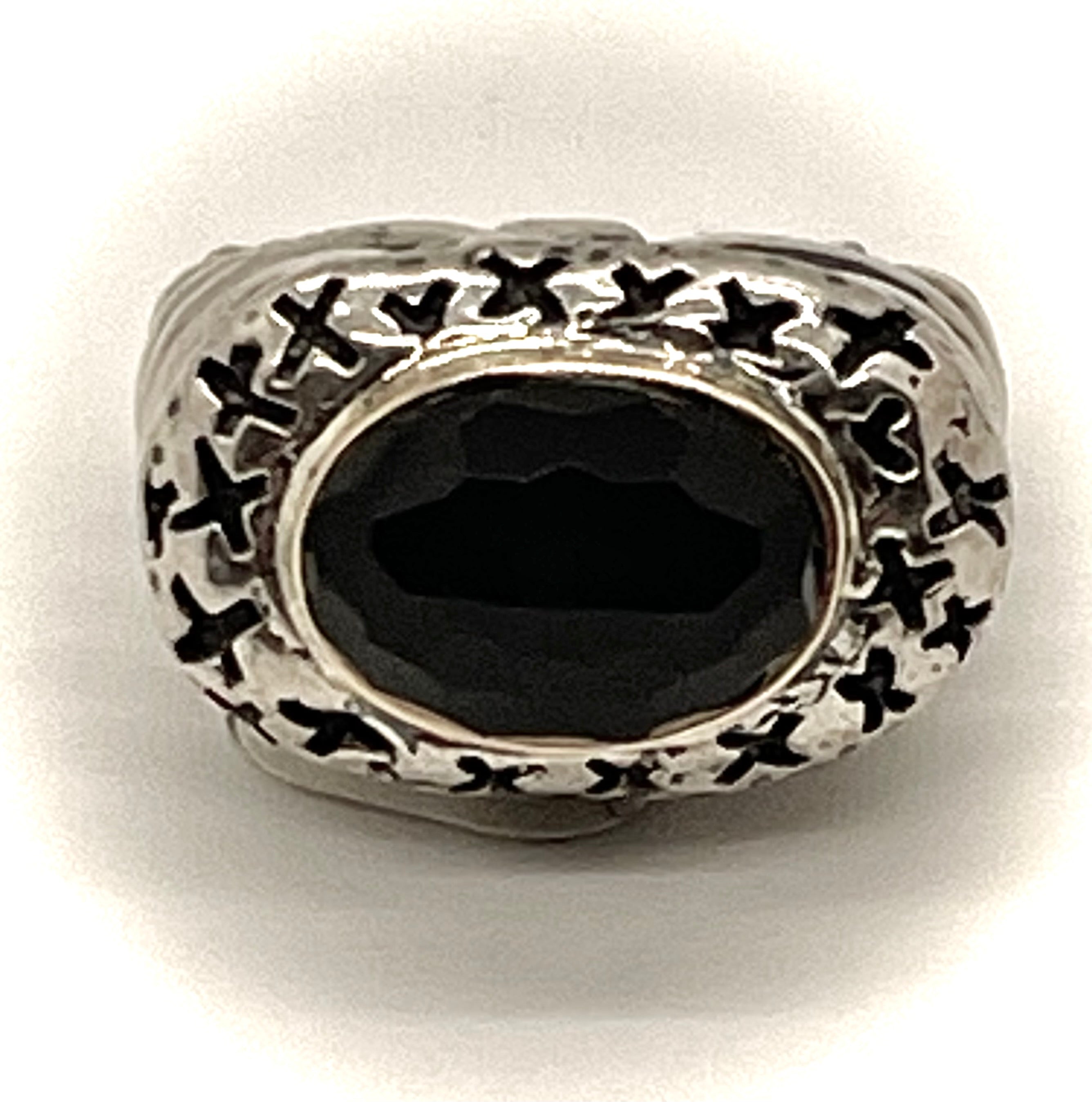 DIAN MALOUF RING STERLING SILVER/GOLD ONYX