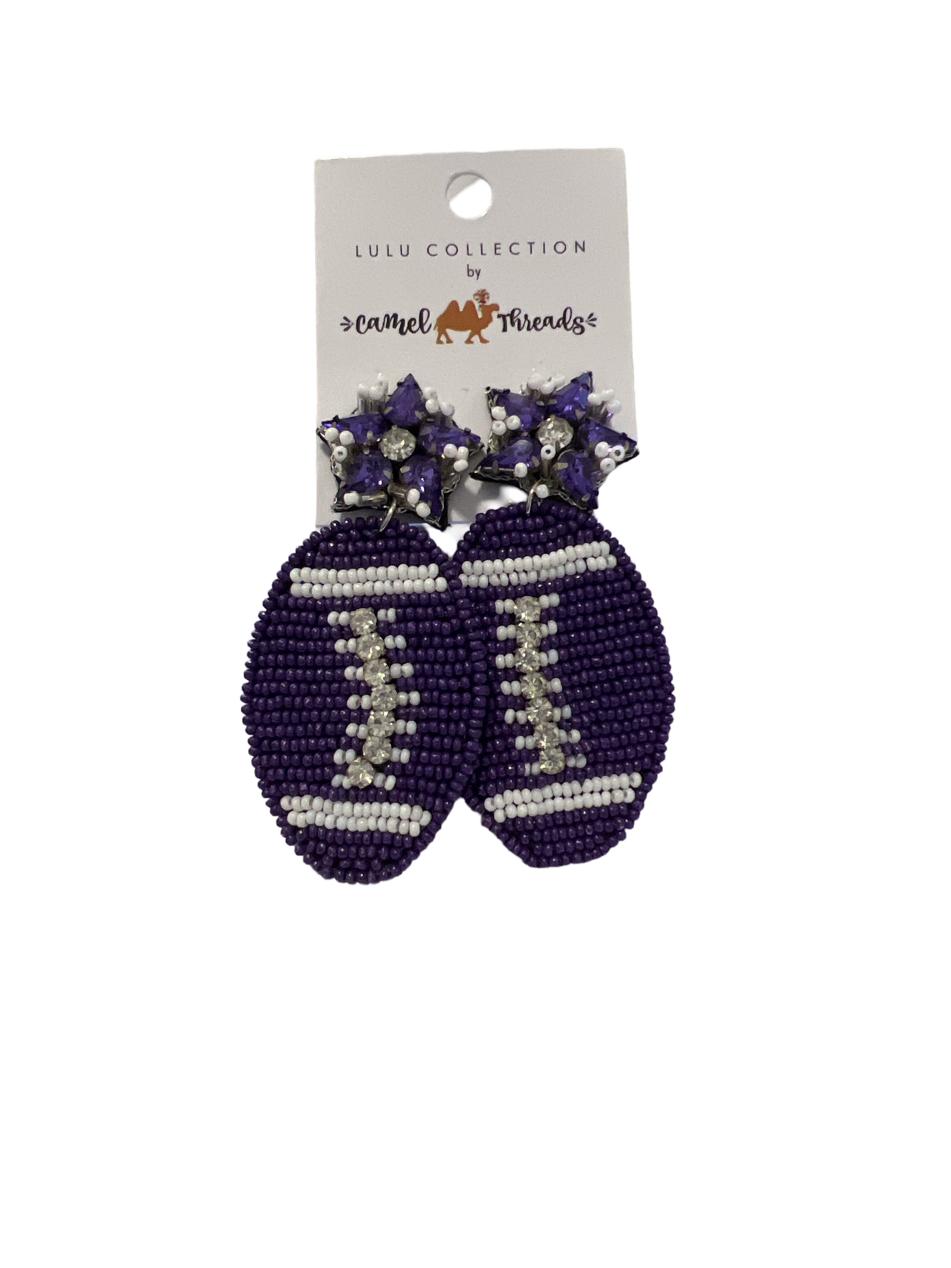 Beaded Earrings Purple Football - Beau Kisses