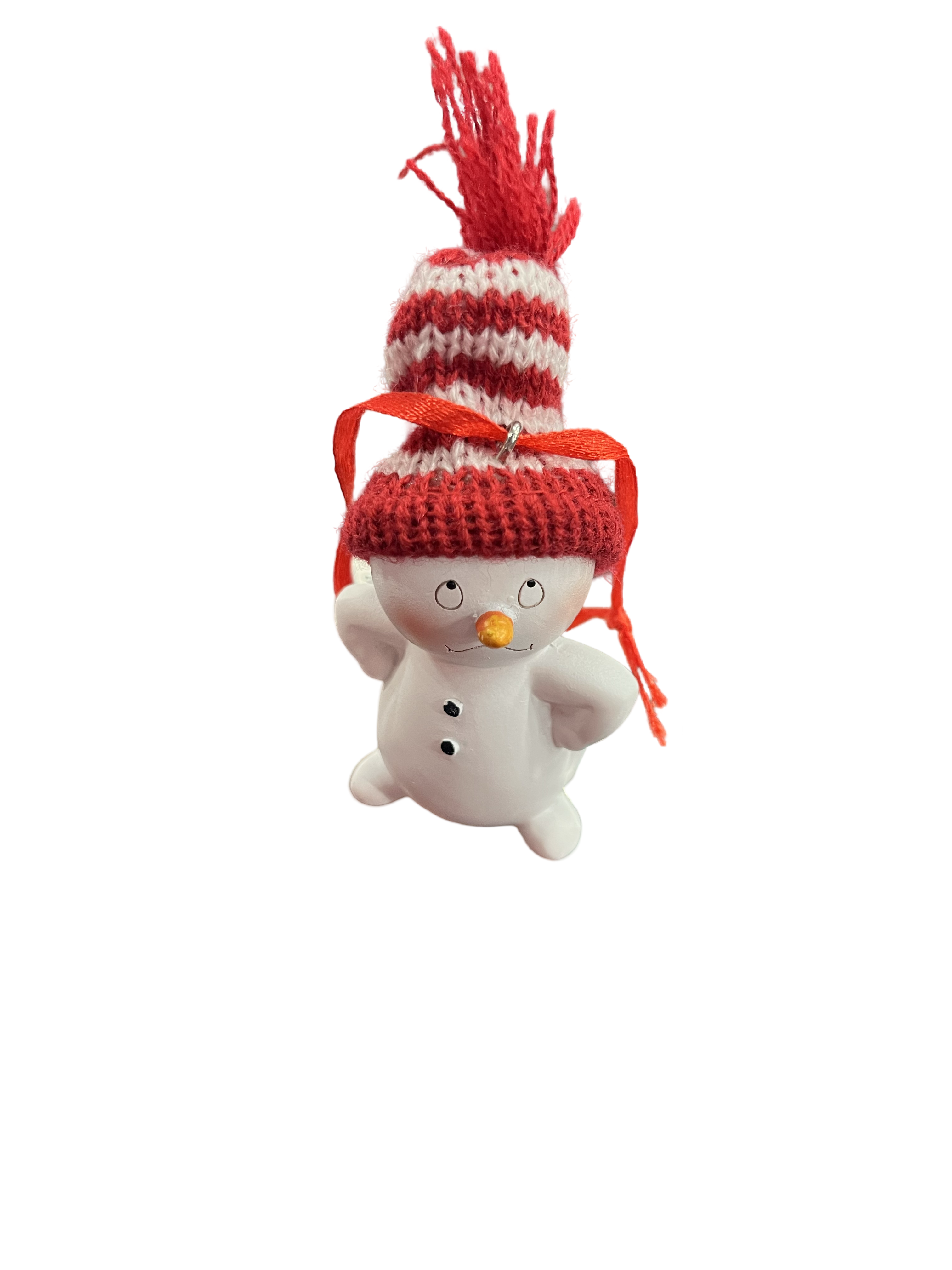 Resin Snowman Ornament With Knitted Hat