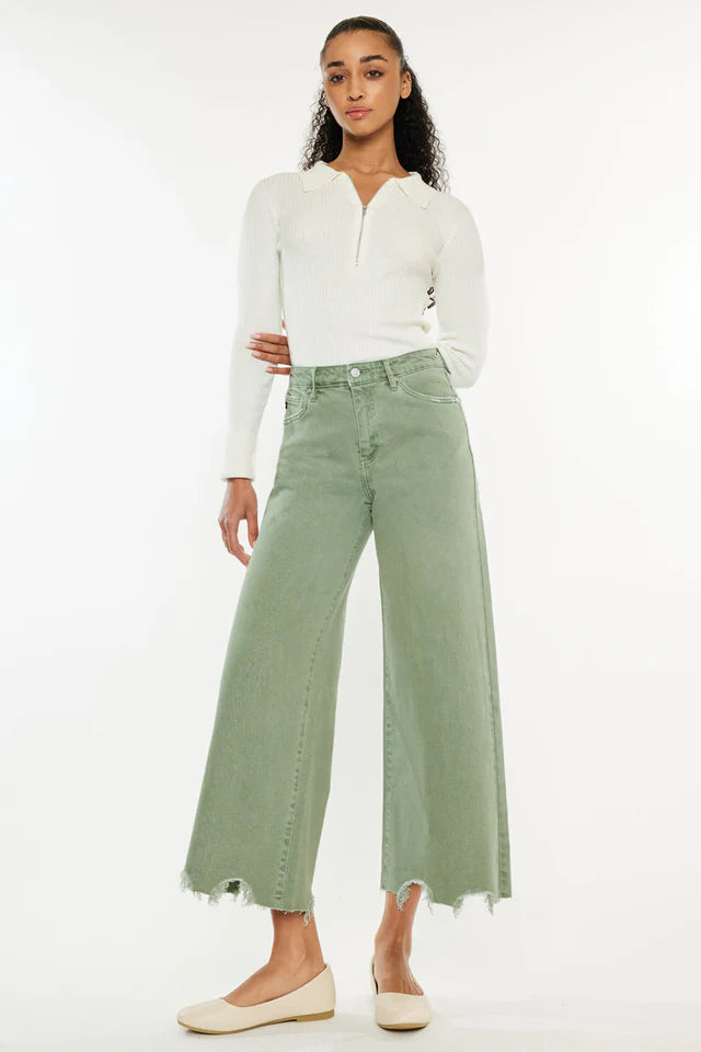 Savie Cropped Wide Leg Jeans Olive