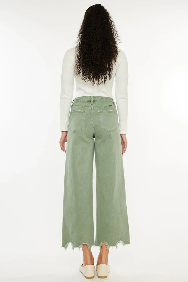 Savie Cropped Wide Leg Jeans Olive