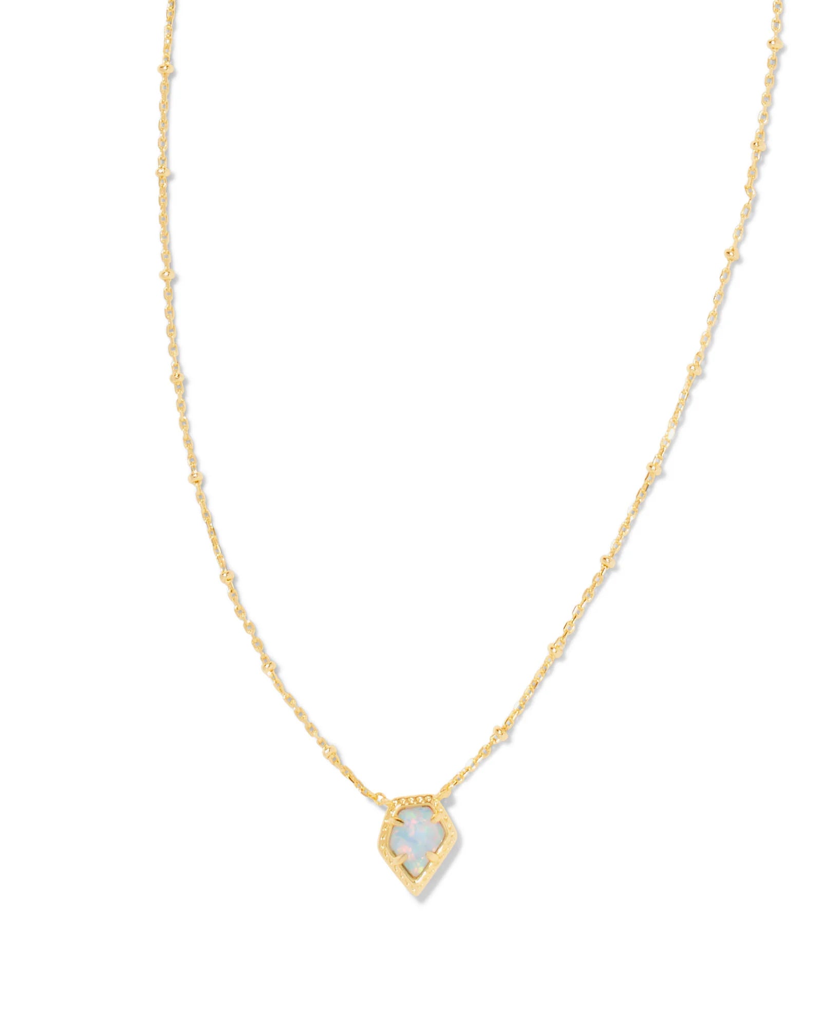 Framed Tess Satellite Short Pendant Necklace Gold Luster Light Blue Kyocera Opal