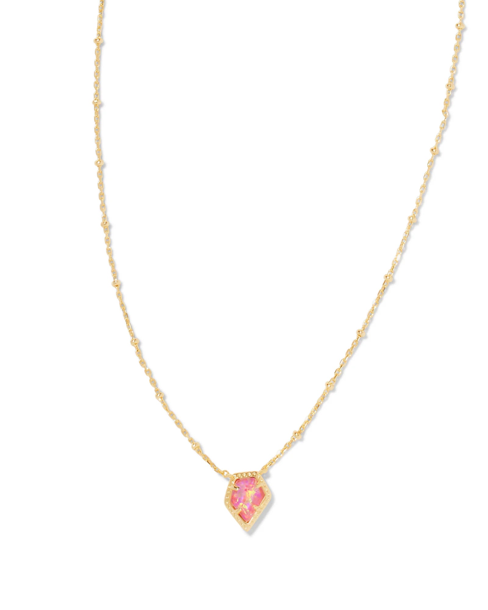 Framed Tess Satellite Short Pendant Necklace Gold  Luster Rose Pink Kyocera Opal