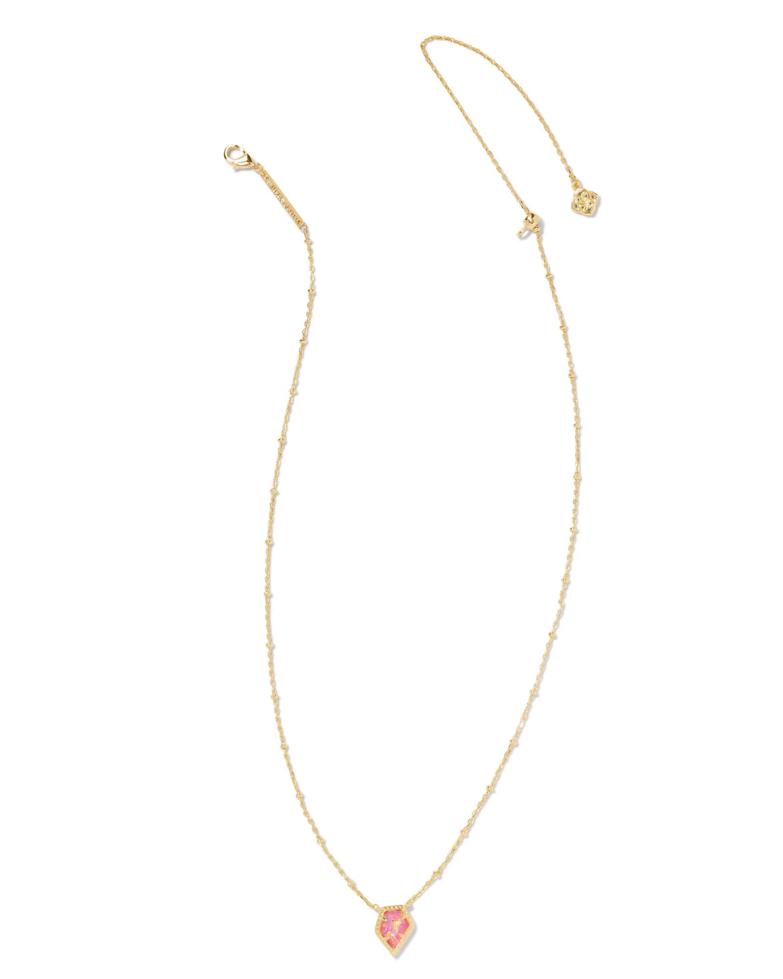 Framed Tess Satellite Short Pendant Necklace Gold  Luster Rose Pink Kyocera Opal