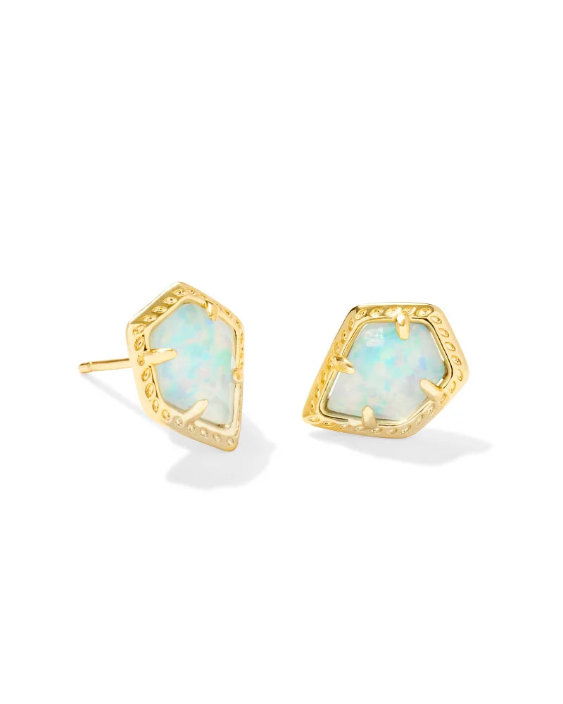 Framed Tessa Stud Earrings Gold Luster Light Blue Kyocera Opal
