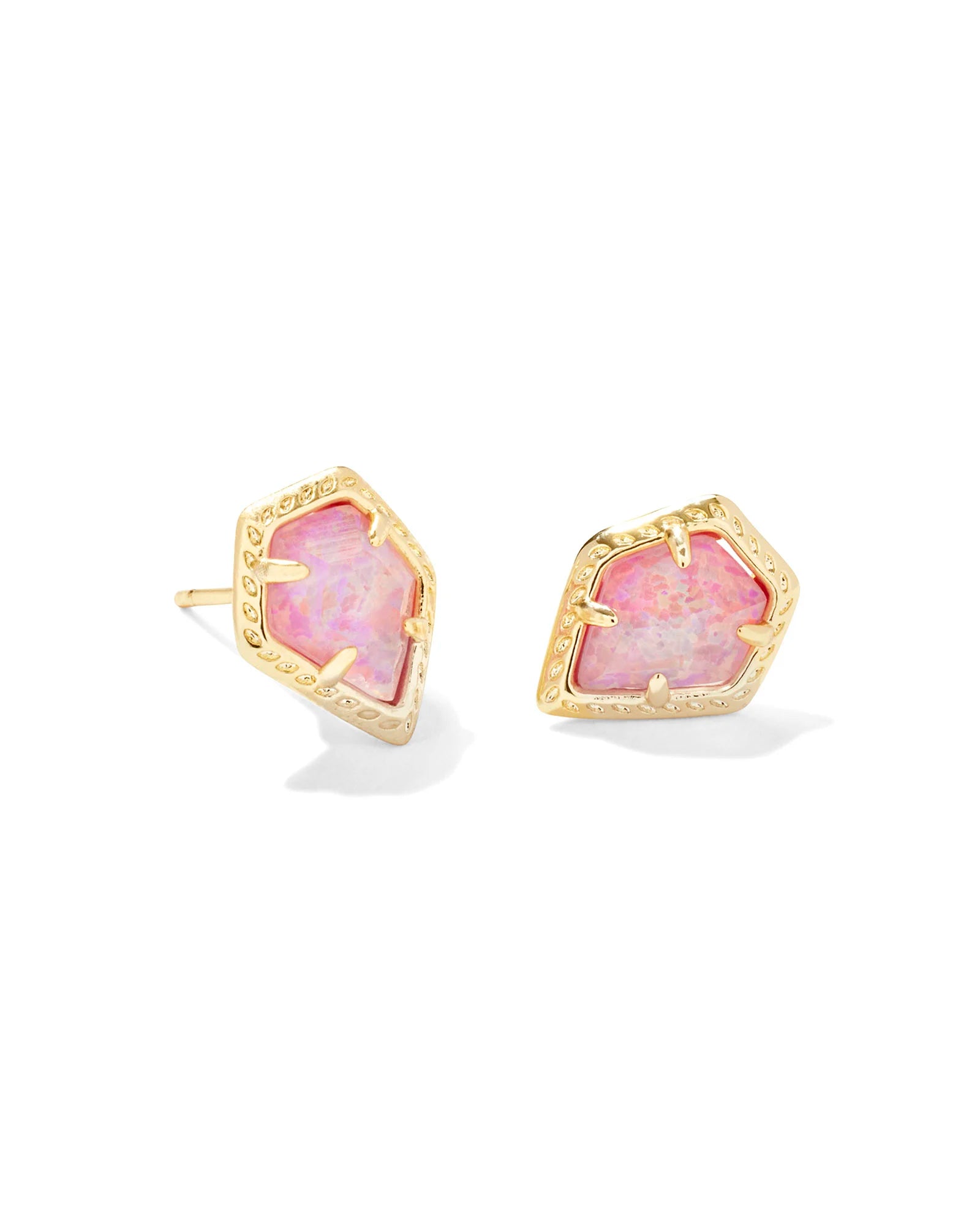 Framed Tessa Stud Earrings Gold Luster Pink Kyocera Opal