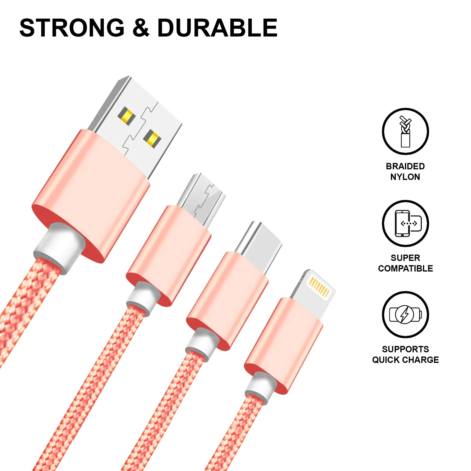 3-in-1 Charging Cable Keychain Rose Gold