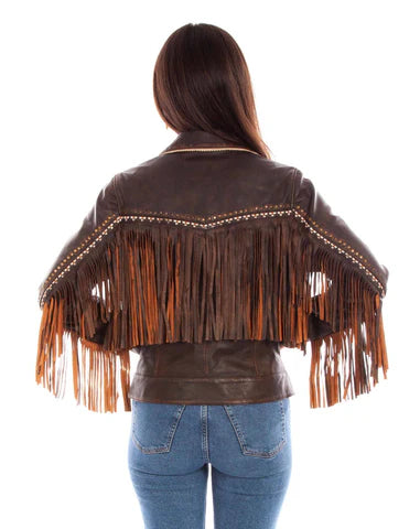 Button Up Embroidered Fringe Jacket Chocolate