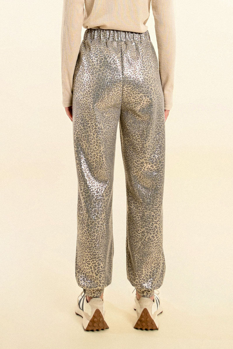 Metallic Animal Print Joggers Beige