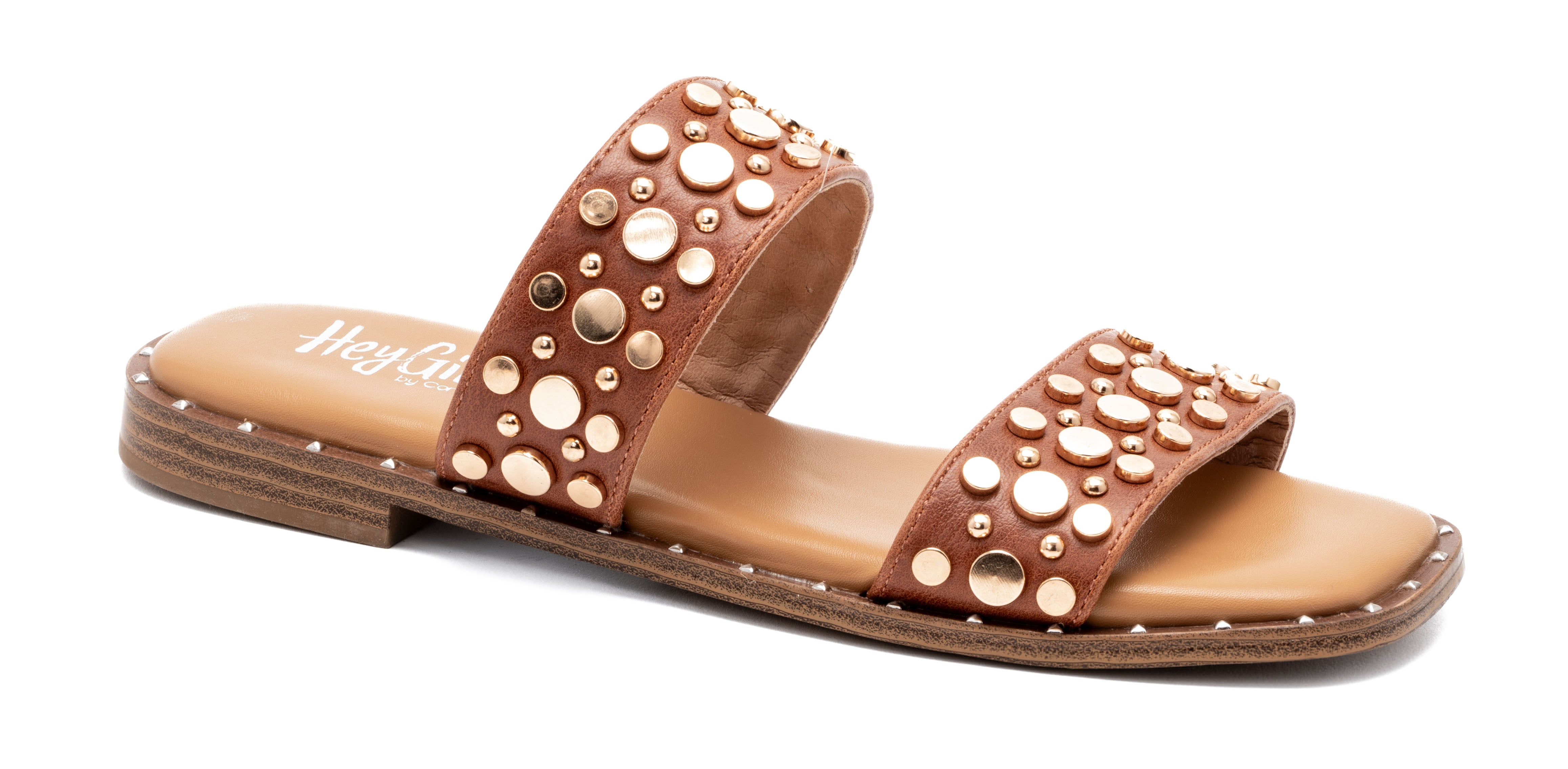 Magnet Studded Sandals Cognac - Beau Kisses