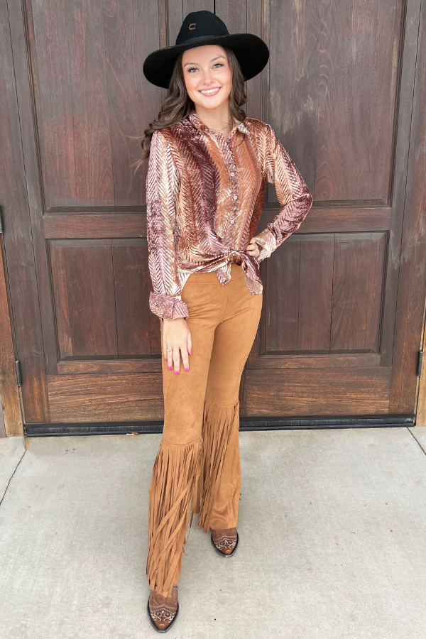 Fringe Bell Bottom Pants Brown By Scully