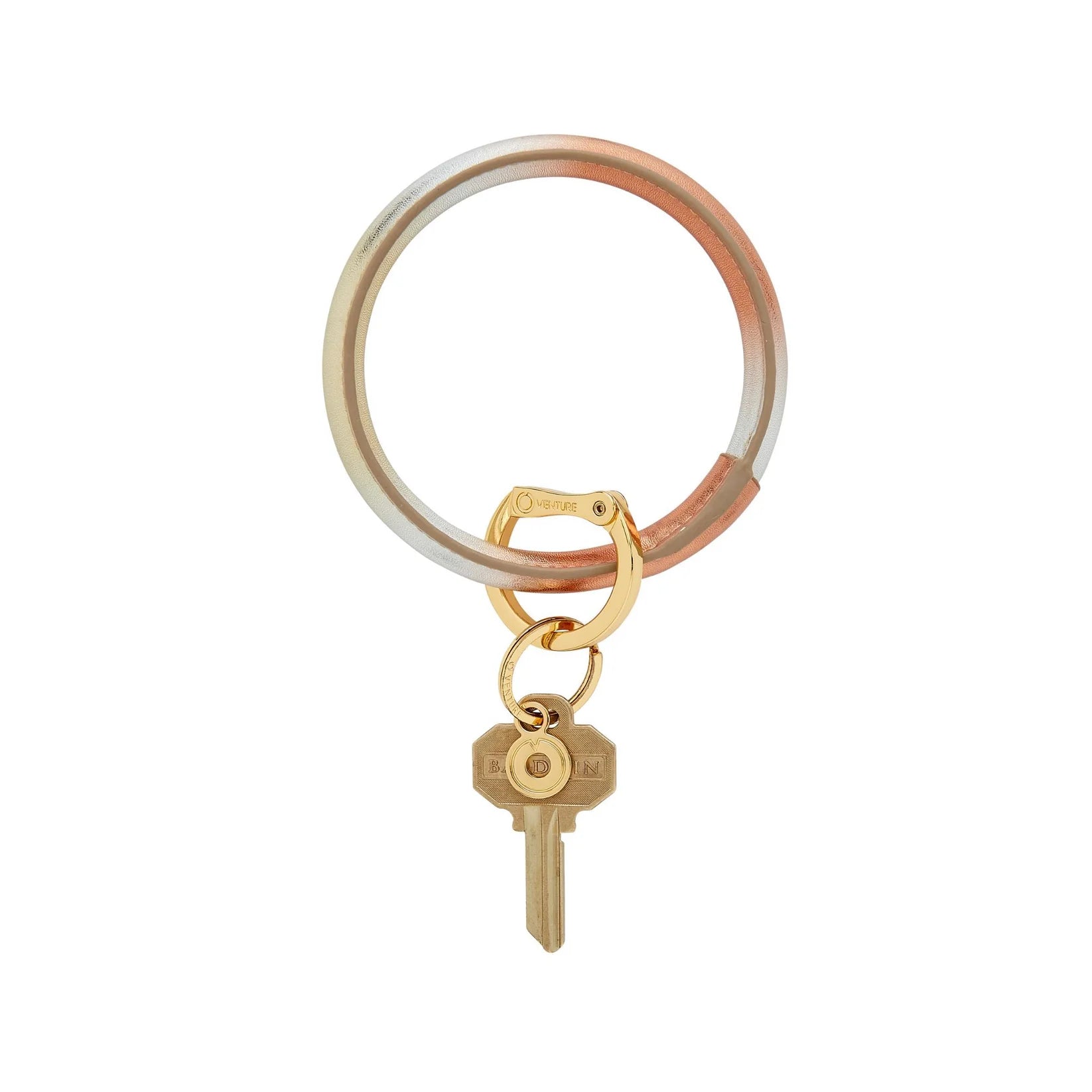 Leather Big O Key Ring Ombré Mixed Metal